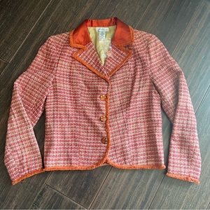 J. Marco womens blazer jacket Fall Red Orange beige silk Medium NWT